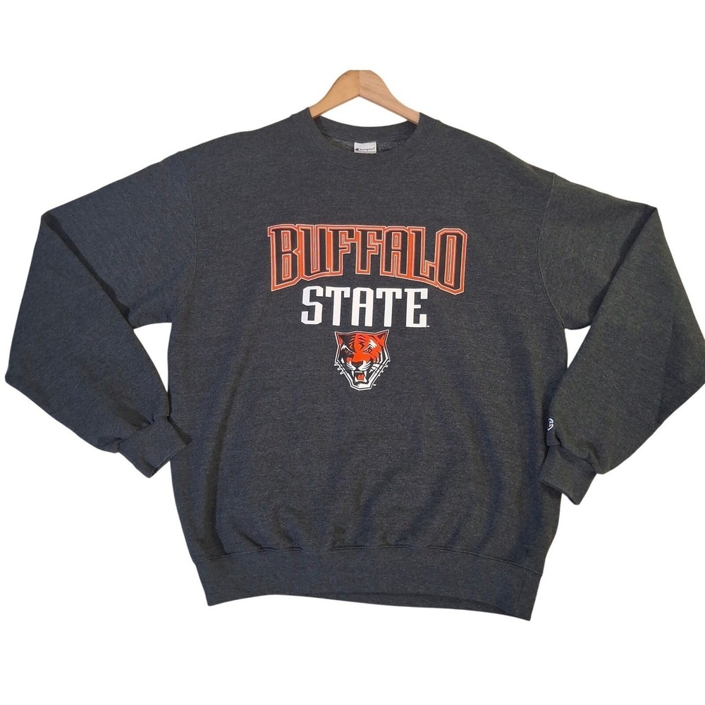 Champion Buffalo State Bengals Sweatshirt Mens Large Gray Crewneck Fleece CS1220